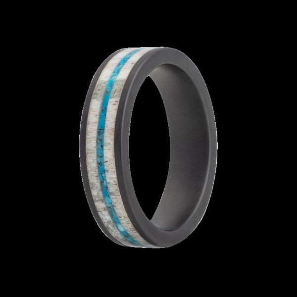 6MM BLACK CERAMIC FLAT MATTE 4MM ANTLER 1MM TURQUOISE INLAY