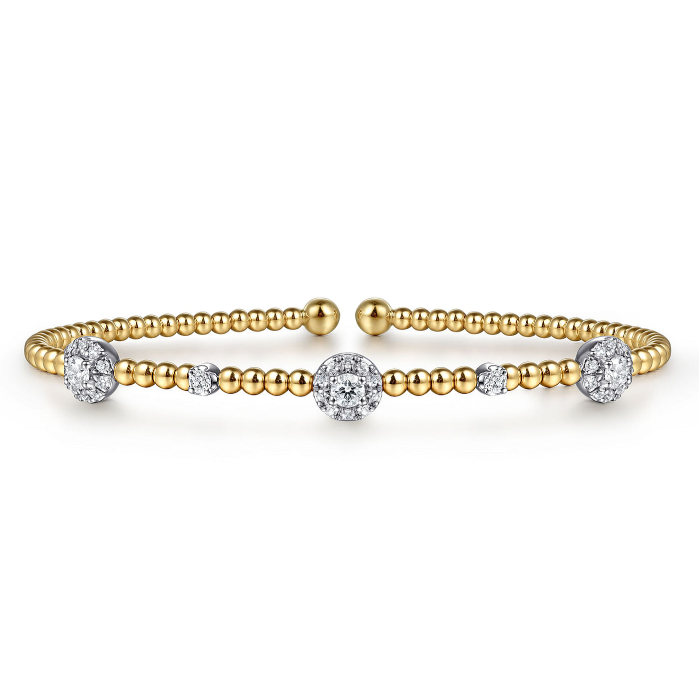 14K WHITE-YELLOW GOLD BUJAKAN DIAMOND CLUSTER STATIONS BANGLE