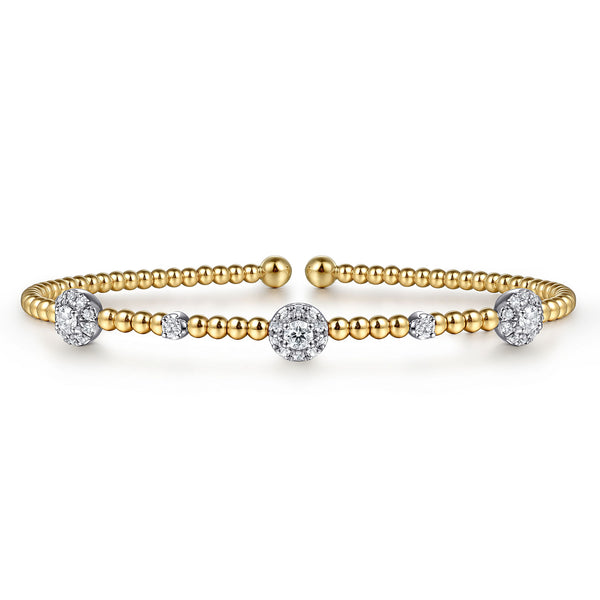14K WHITE-YELLOW GOLD BUJAKAN DIAMOND CLUSTER STATIONS BANGLE