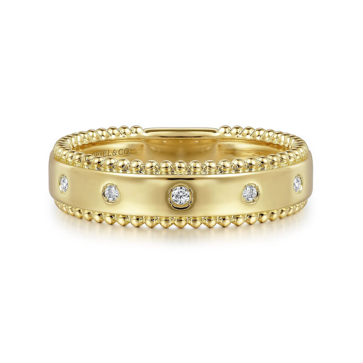 14K YELLOW GOLD BUJUKAN DIAMOND BEZEL WIDE STACKABLE LADIES RING