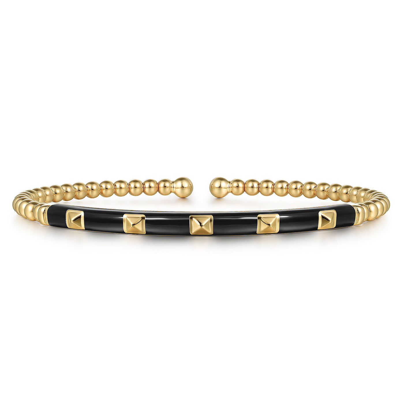 14K YELLOW GOLD BUJUKAN BEADS AND PYRAMID SPLIT BANGLE WITH BLACK ENAMEL
