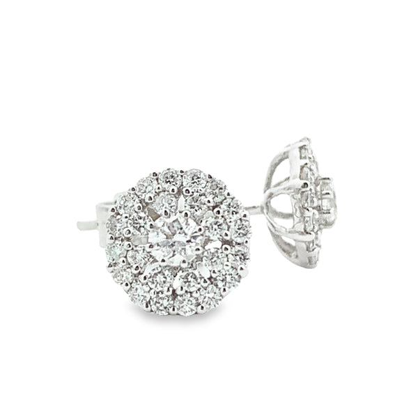 14KT WHITE DIAMOND DOUBLE HALO STUD EARRINGS (.45CTW)