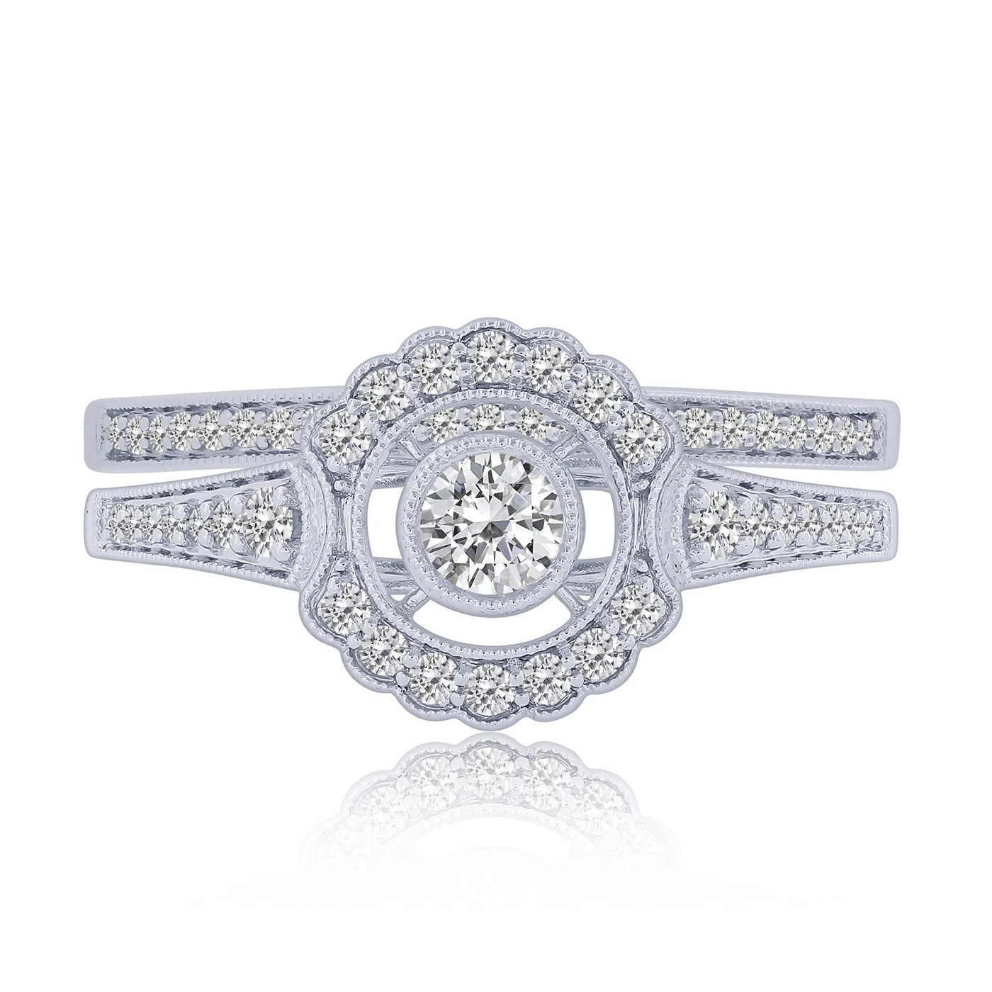 10K White Gold Round Brilliant Cut Diamond Halo