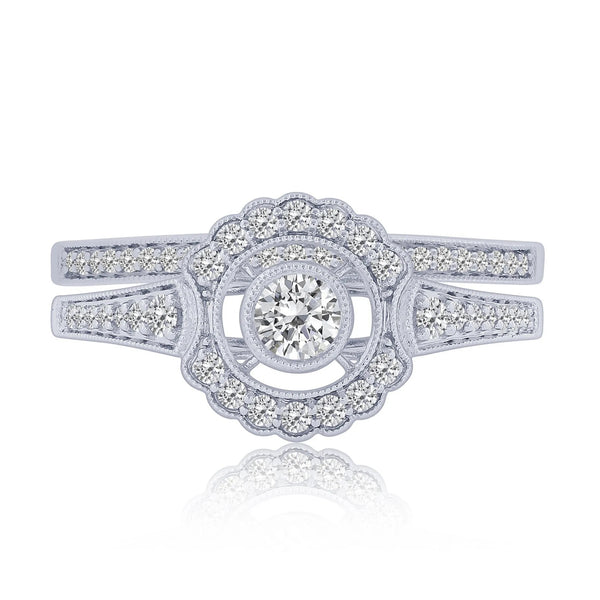 10K White Gold Round Brilliant Cut Diamond Halo
