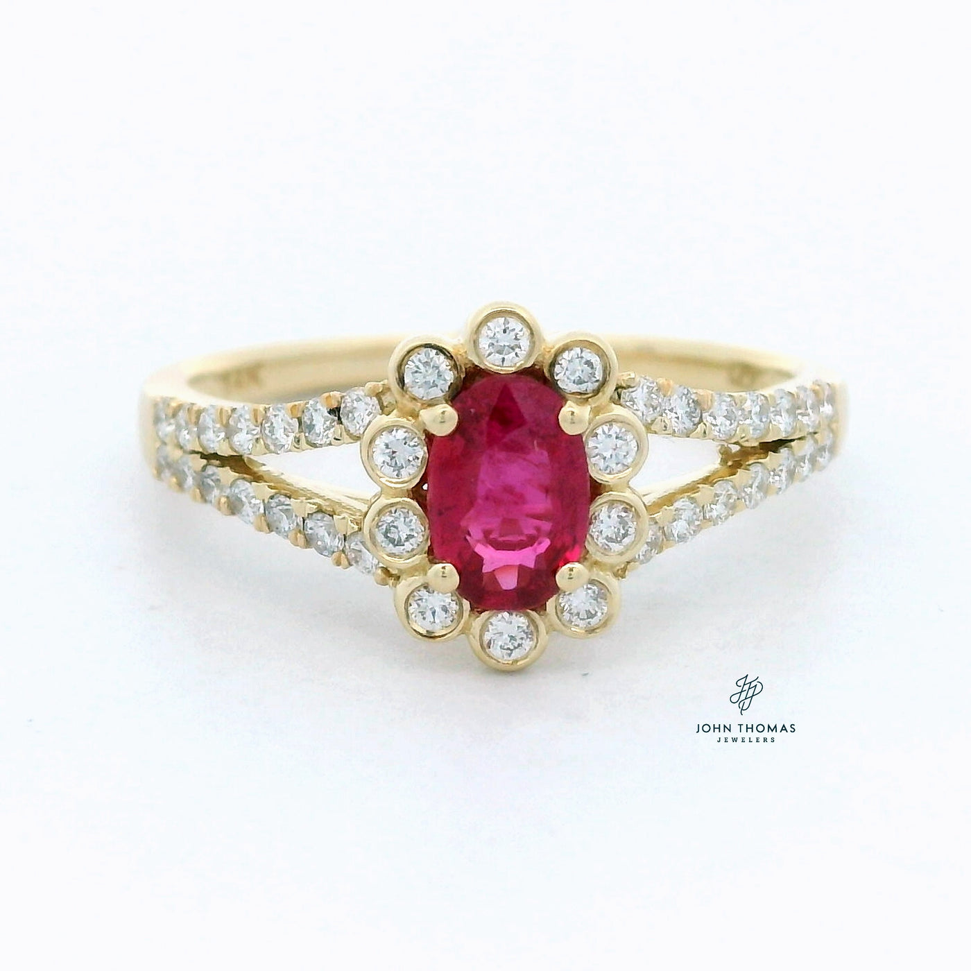 14KY RUBY AND DIAMOND SPLIT SHANK RING