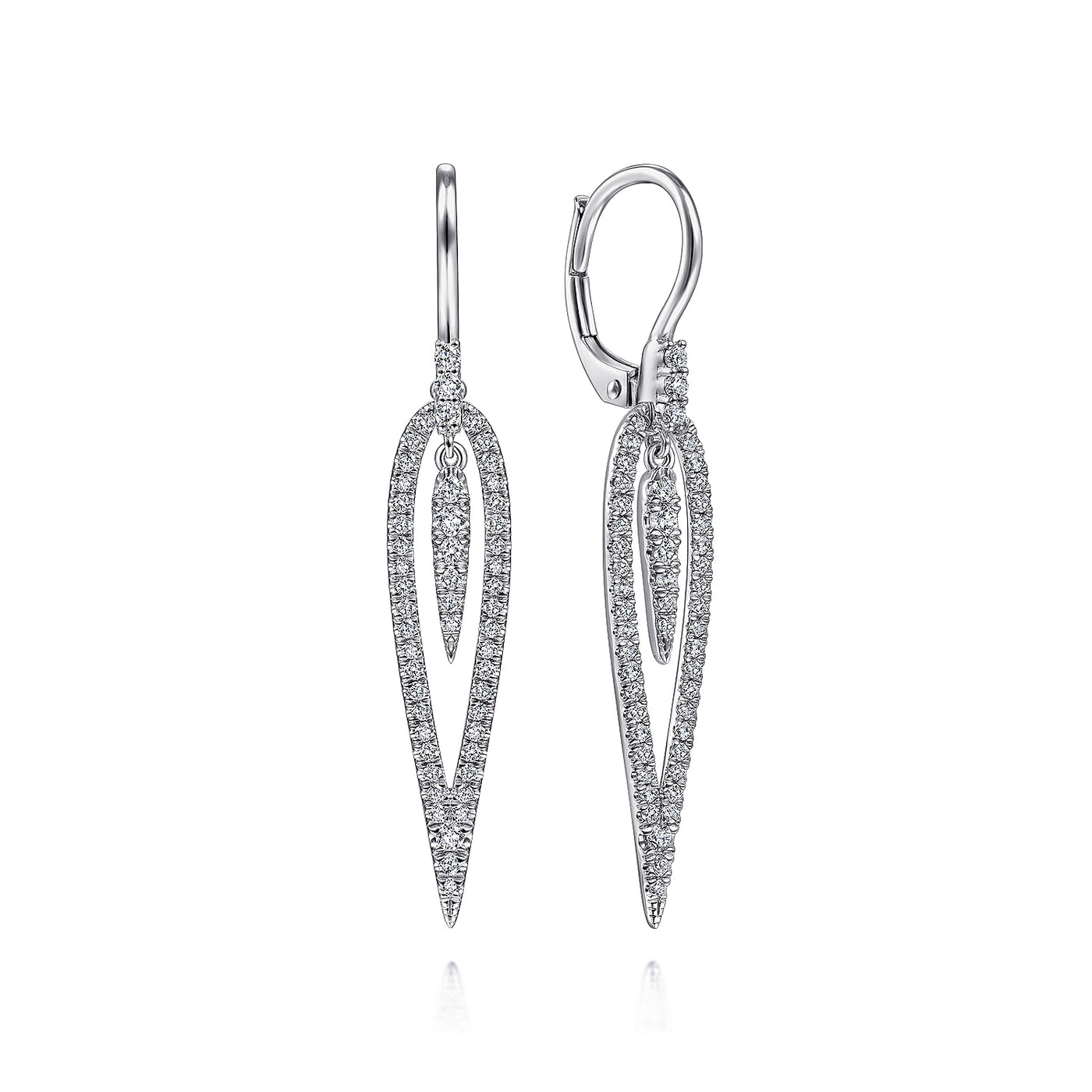 KASLIQUE COLLECTION 14K WHITE GOLD DIAMOND TEARDROP EARRINGS WITH CENTER DROPS - John Thomas Jewelers.