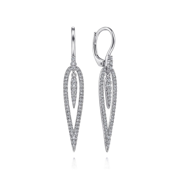 KASLIQUE COLLECTION 14K WHITE GOLD DIAMOND TEARDROP EARRINGS WITH CENTER DROPS - John Thomas Jewelers.