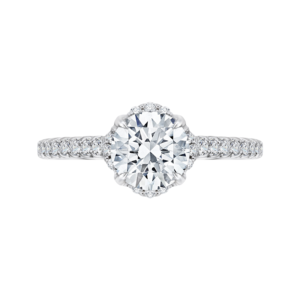 14K White Gold Round Diamond Floral Engagement Ring with Euro Shank (Semi-Mount) - John Thomas Jewelers.