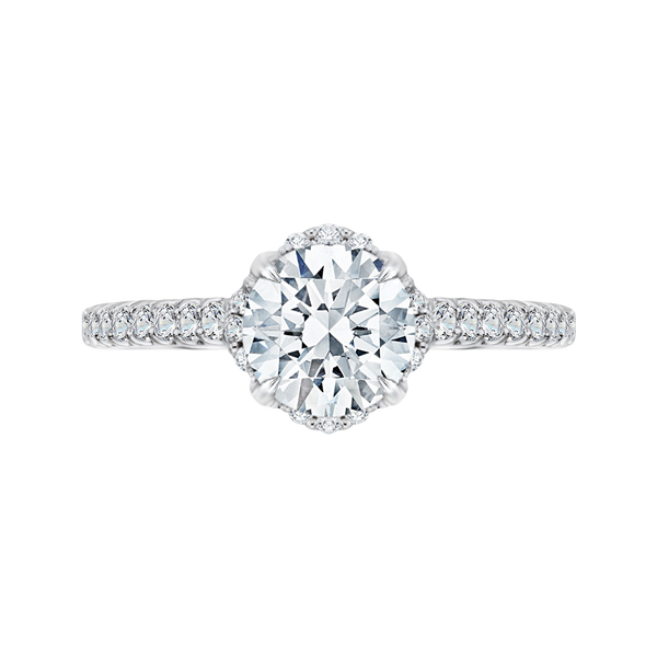 14K White Gold Round Diamond Floral Engagement Ring with Euro Shank (Semi-Mount) - John Thomas Jewelers.
