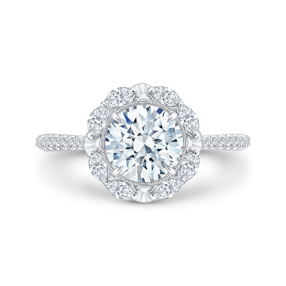 14K White Gold Round Diamond Halo Engagement Ring (Semi-Mount) - John Thomas Jewelers.