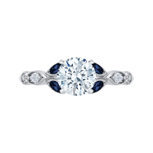 14K White Gold Round Diamond Engagement Ring with Sapphire (Semi-Mount) - John Thomas Jewelers.
