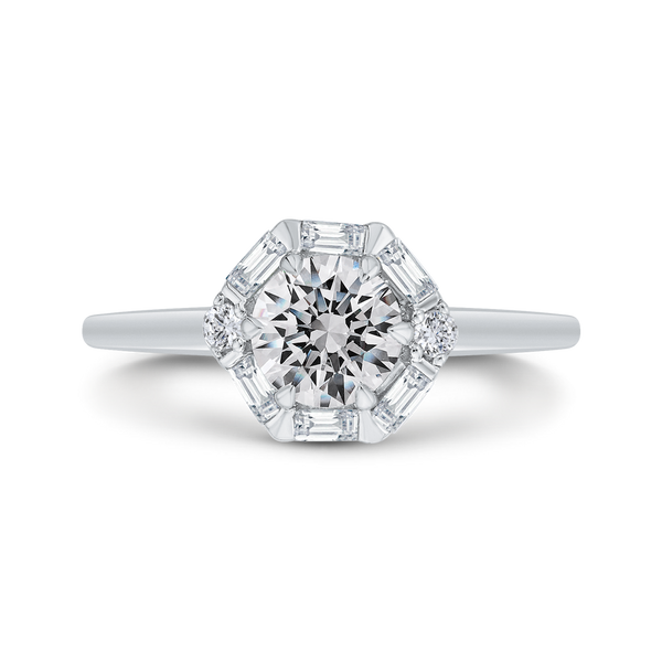14K White Gold Halo Engagement Ring - Round Diamond (Semi-Mount)