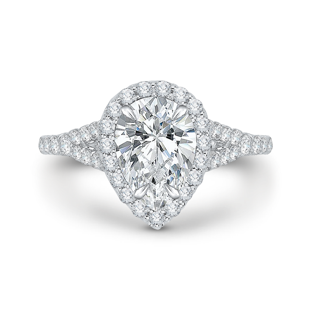 14K White Gold Pear Diamond Halo Engagement Ring with Split Shank (Semi-Mount) - John Thomas Jewelers.