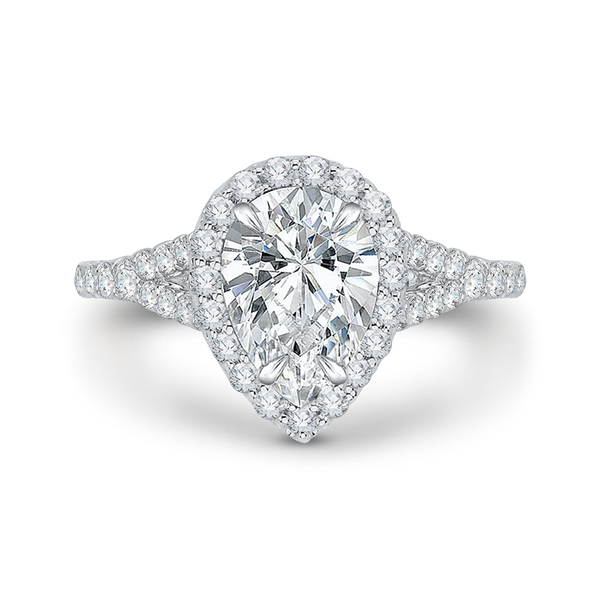 14K White Gold Pear Diamond Halo Engagement Ring with Split Shank (Semi-Mount) - John Thomas Jewelers.