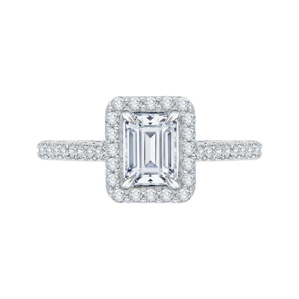 Emerald Cut Diamond Halo Engagement Ring In 14K White Gold (Semi-Mount)