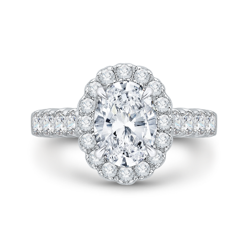14K White Gold Oval Diamond Euro Shank Halo Engagement Ring (Semi-Mount)