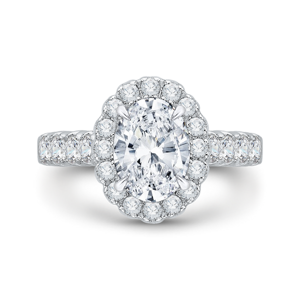 14K White Gold Oval Diamond Euro Shank Halo Engagement Ring (Semi-Mount)