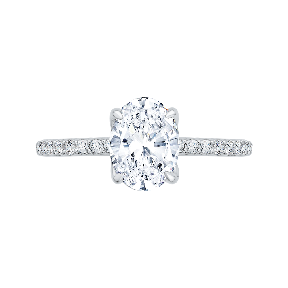14K White Gold Oval Diamond Floral Engagement Ring (Semi-Mount)