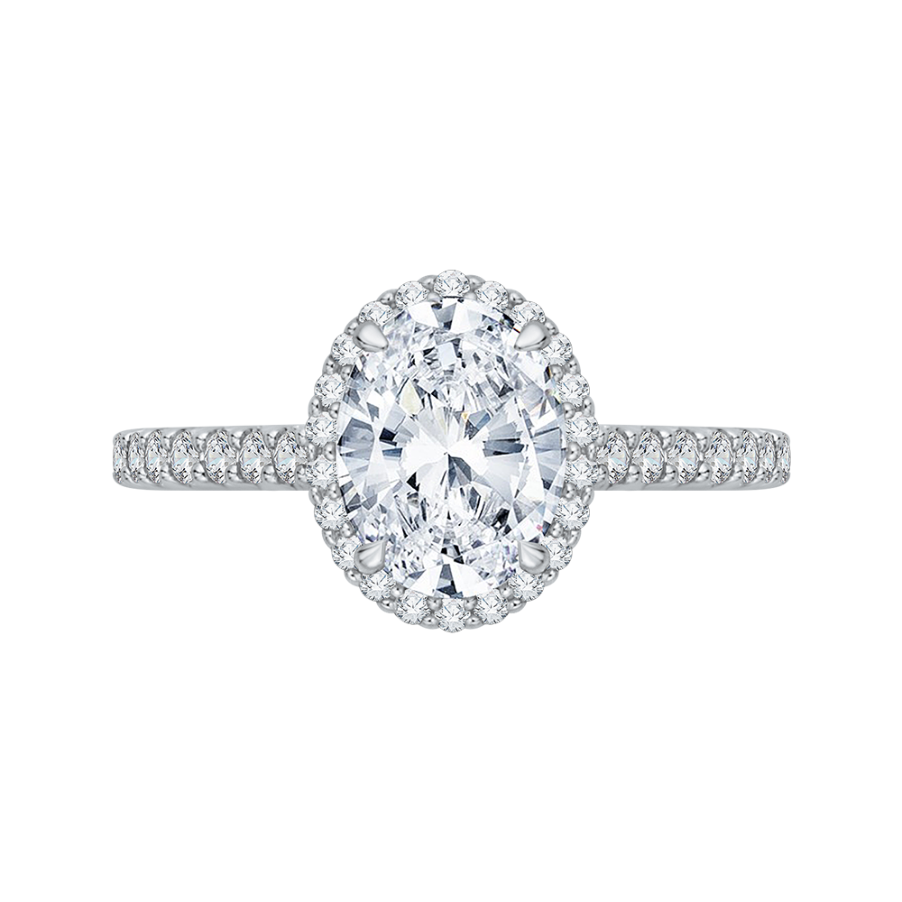 14K White Gold Oval Cut Diamond Halo Engagement Ring (Semi-Mount)