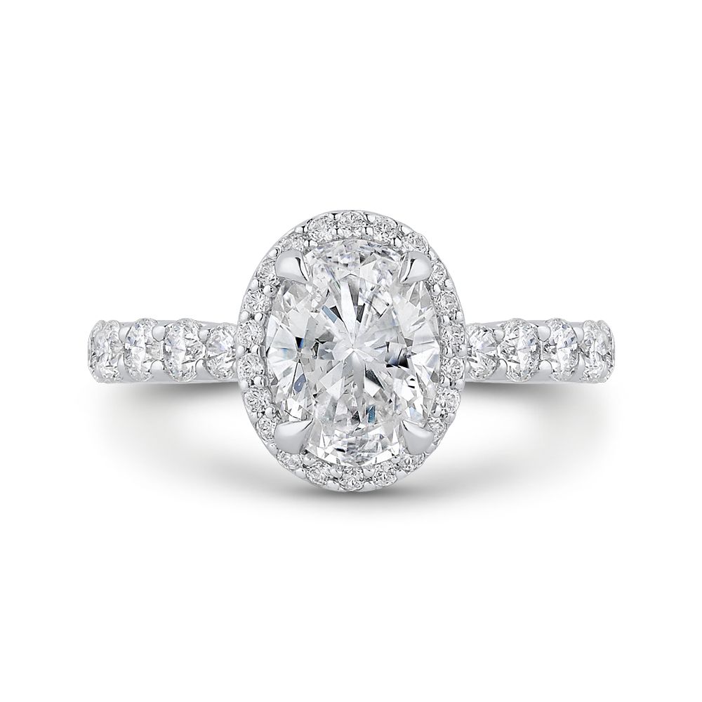 Oval Diamond Halo Engagement Ring In 14K White Gold (Semi-Mount)