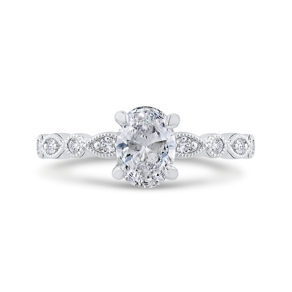 14K White Gold Diamond Milgrain Engagement Ring (Semi-Mount)