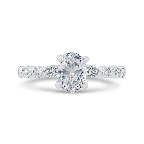 14K White Gold Diamond Milgrain Engagement Ring (Semi-Mount)