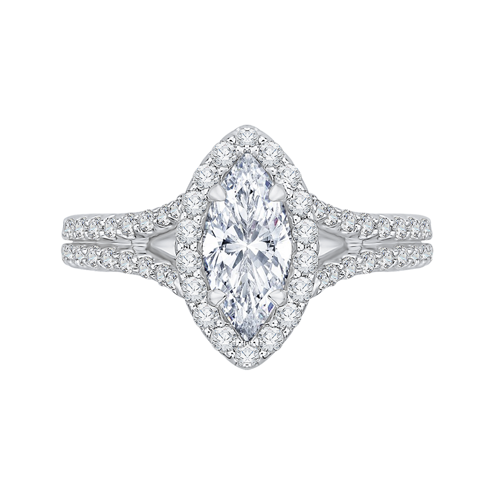 14K Two-Tone Gold Marquise Diamond Halo Vintage Engagement Ring with Split Shank (Semi-Mount)