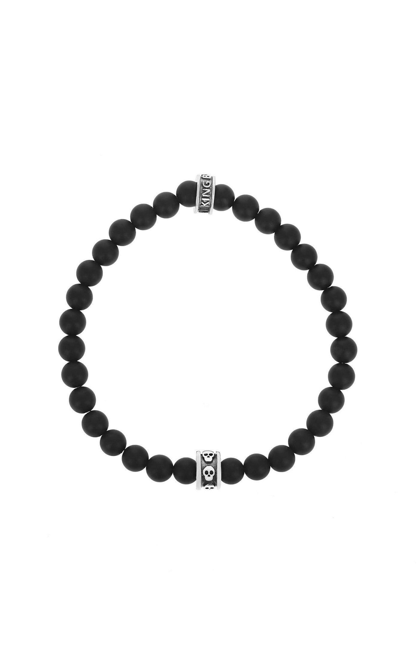 King Baby 6mm Onyx Beaded Bracelet w/Micro Stackable Skull Ring - John Thomas Jewelers.