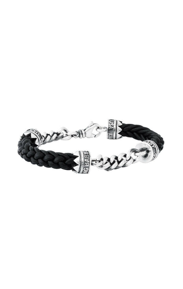 King Baby Double Silver Chain And Leather Lanyard Bracelet - John Thomas Jewelers.