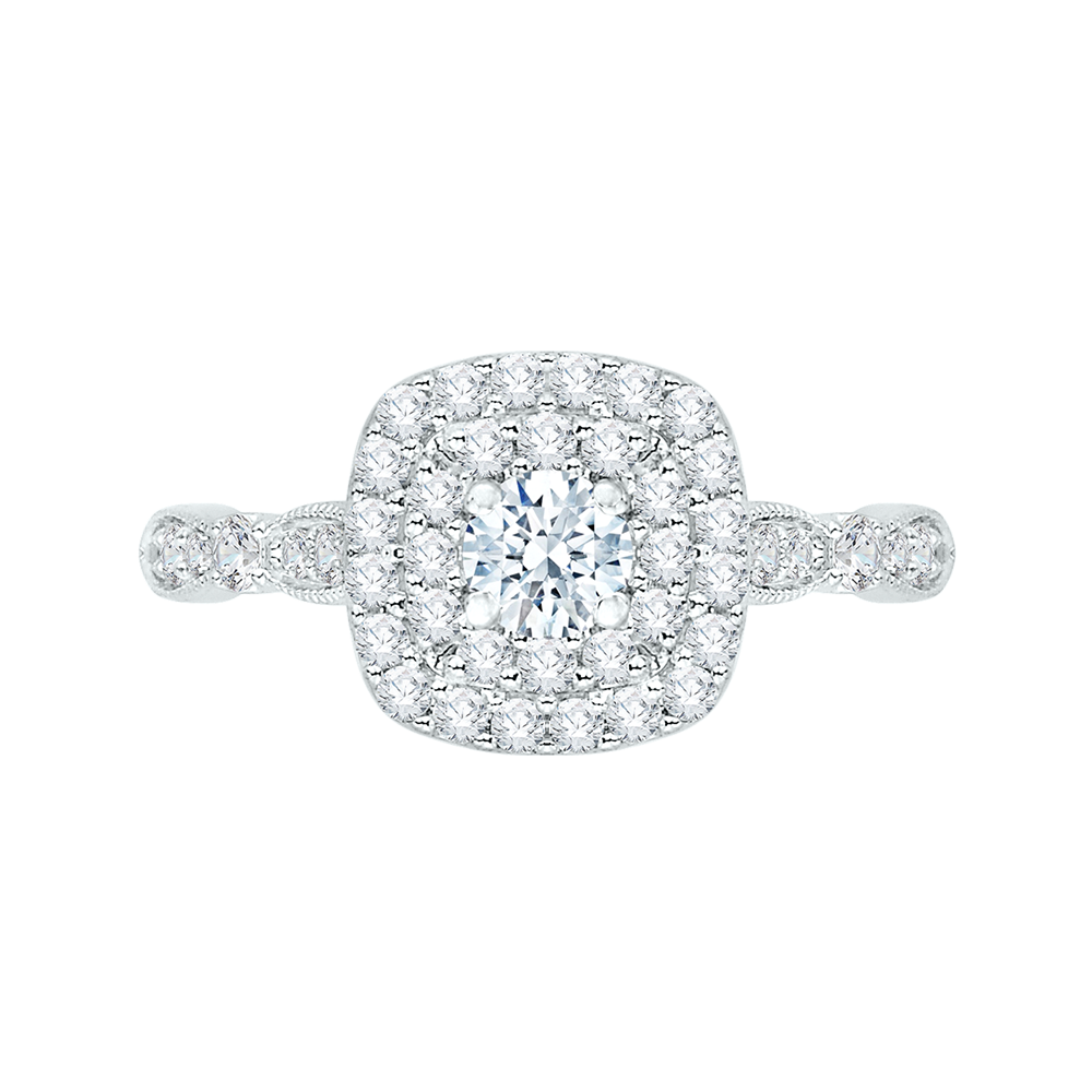 14K White Gold Round Diamond Double Halo Engagement Ring