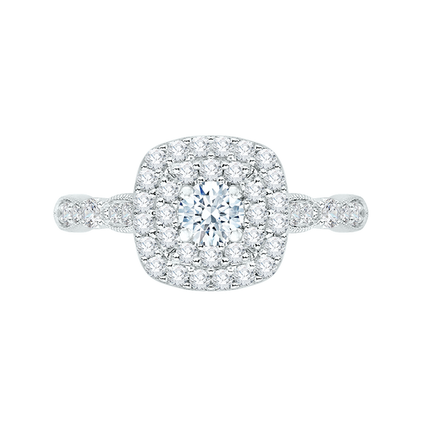 14K White Gold Round Diamond Double Halo Engagement Ring