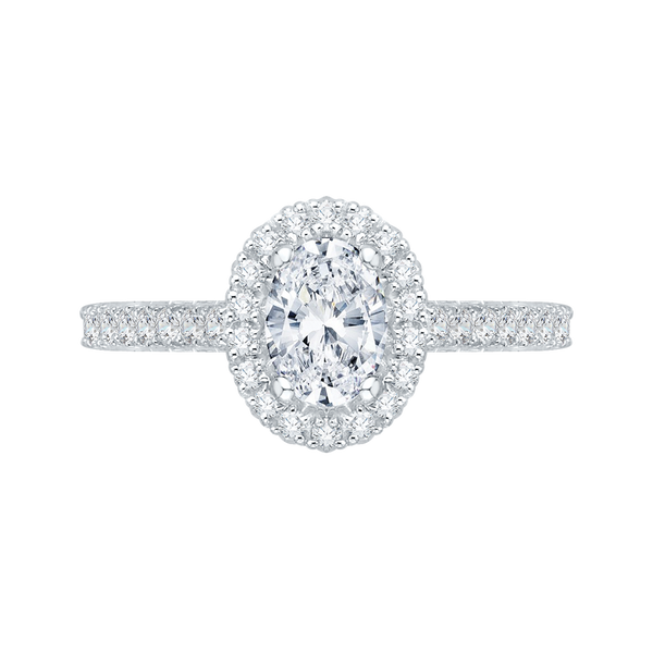 Oval Diamond Halo Engagement Ring In 14K White Gold