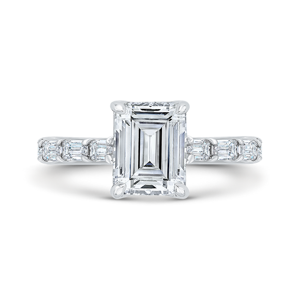 Emerald Cut 14KT Diamond Engagement Ring with Baguette Diamonds (Semi-Mount)