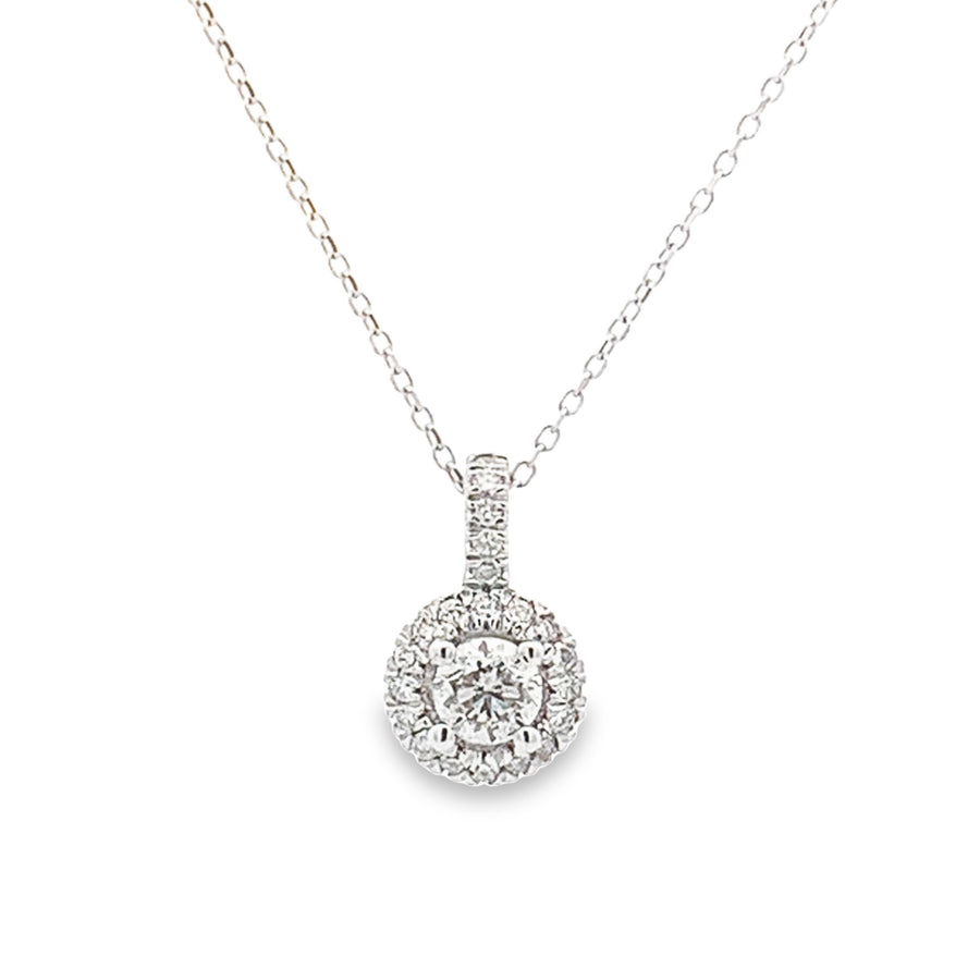 14K White Gold Diamond Halo Necklace
