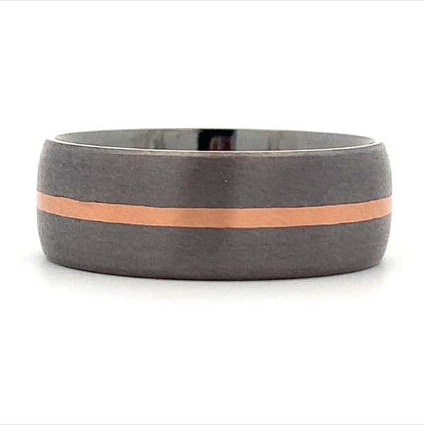 8MM Satin Tantalum Men's Ring with 14K Rose Gold - Size 10