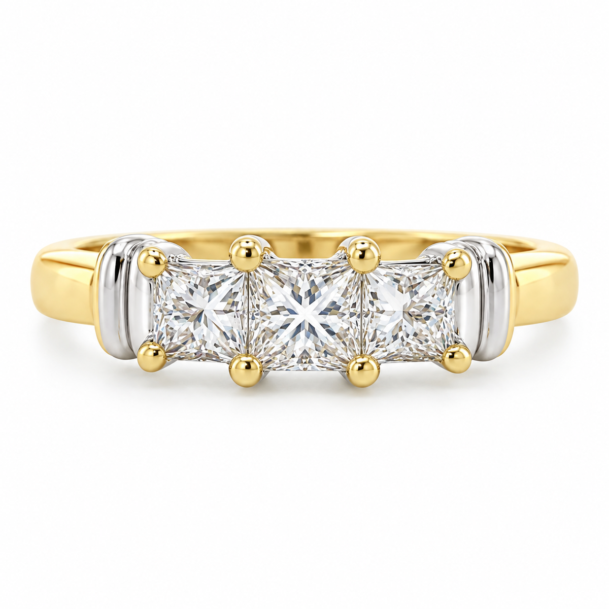 TWO TONE THREE STONE DIAMOND RING