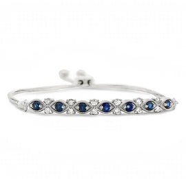 10K White Gold Diamond and Blue Sapphire Bolo Bracelet