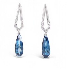 14K Gold London Blue Topaz & Diamond Dangle Earrings