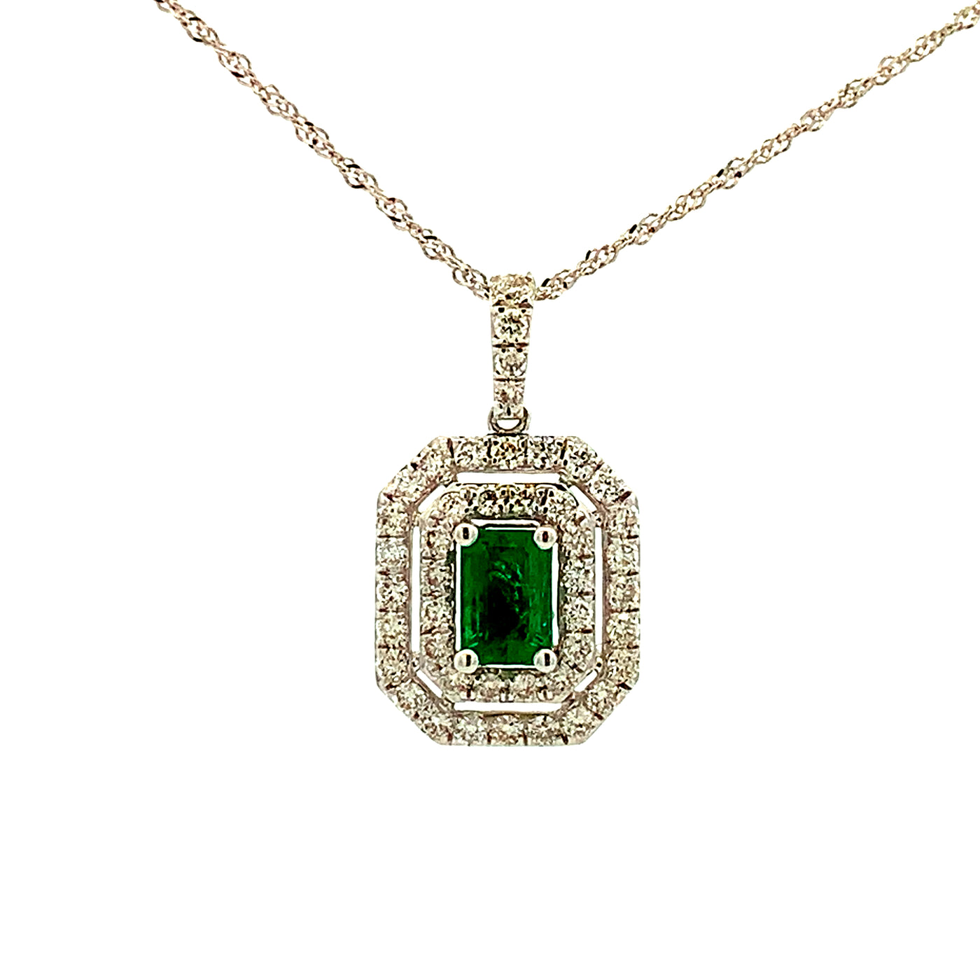 14KW EMERALD AND DIAMOND PENDANT