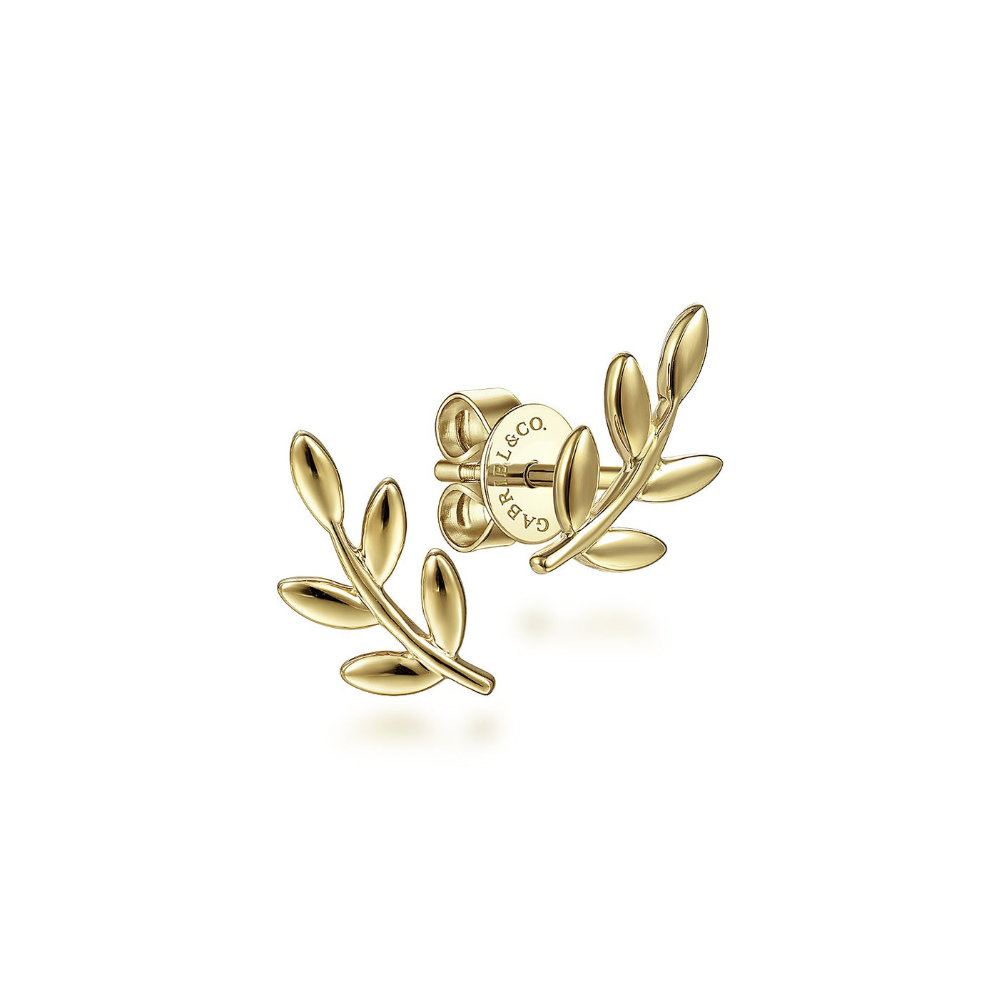 14KT Yellow Gold Laurel Branch Post Earrings - John Thomas Jewelers.