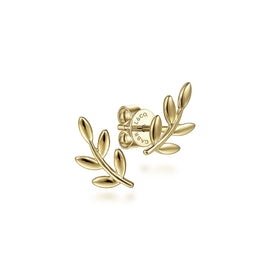 14KT Yellow Gold Laurel Branch Post Earrings
