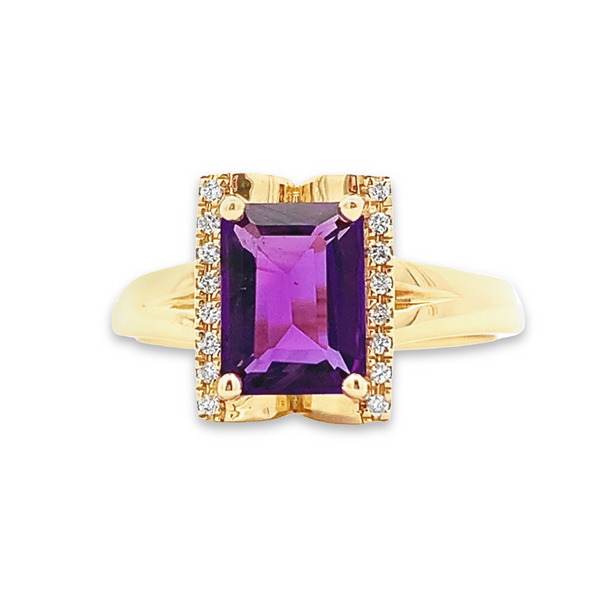 14K YELLOW GOLD 1.30CT AMETHYST & DIAMOND STATEMENT RING