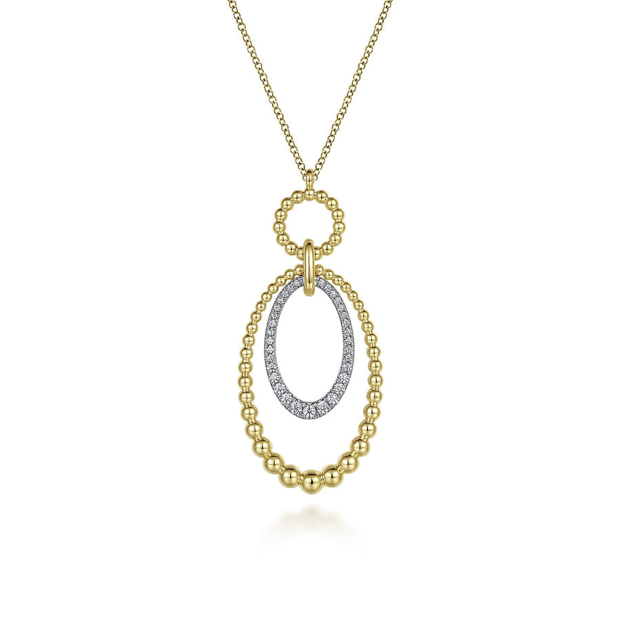 14KT White-Yellow Gold Bujukan Diamond Oval Pendant Necklace