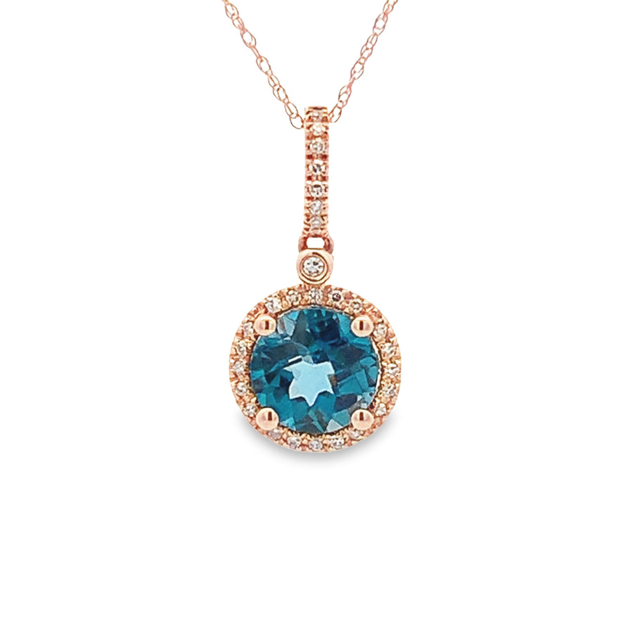 14K Rose Gold London Blue Topaz Necklace with Diamonds