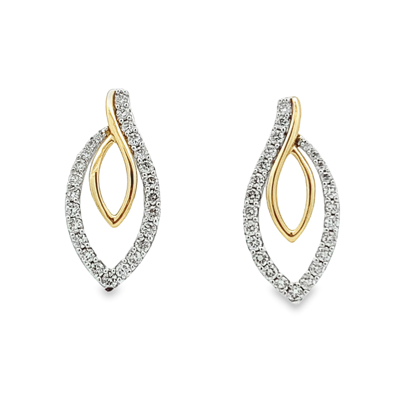 14K TWO-TONE DIAMOND DROP EARRINGS