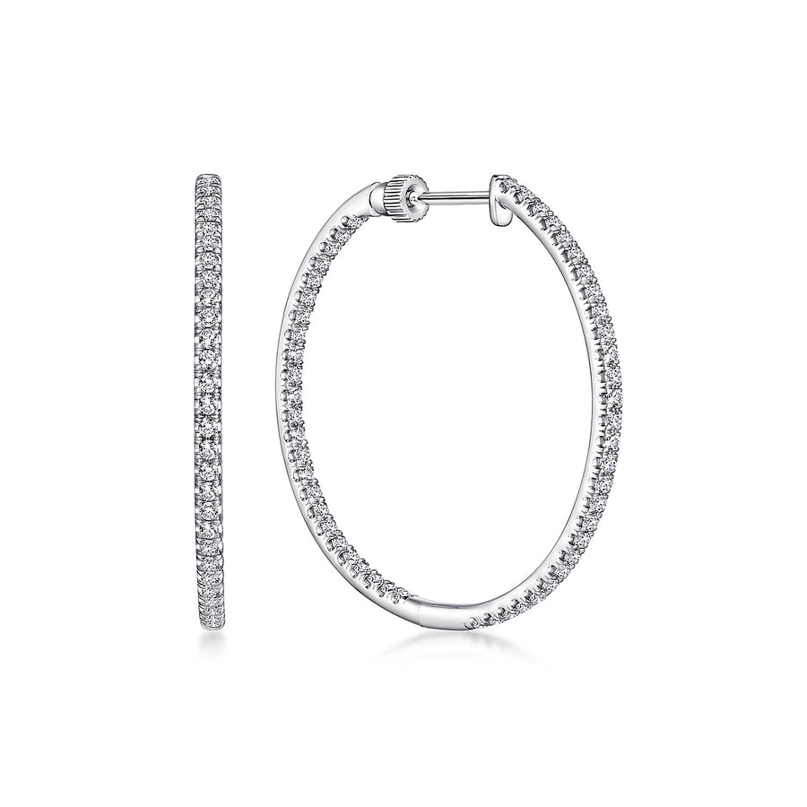 14KT White Gold French Pavé 30mm Round Inside Out Diamond Hoop Earrings