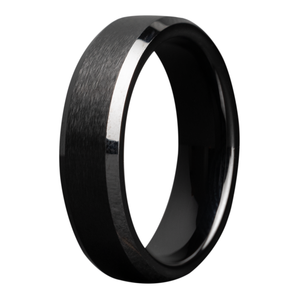 8MM BLACK CERAMIC BAND WITH SATIN FINISH CENTER AND HIGH POLISH BEVELED EDGES - John Thomas Jewelers.