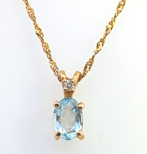 AQUA AND DIAMOND PENDANT IN 14K YELLOW GOLD