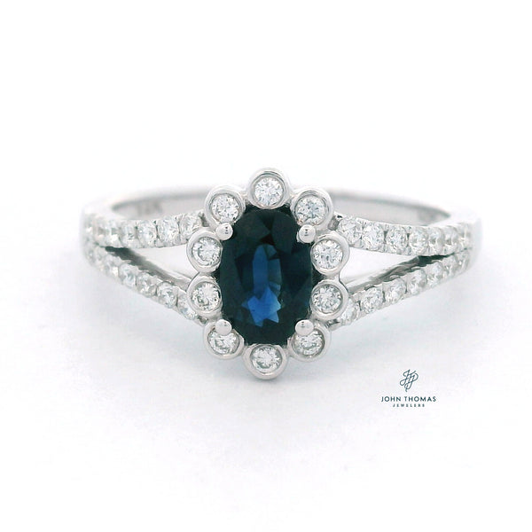 14KW BLUE SAPPHIRE AND DIAMOND RING