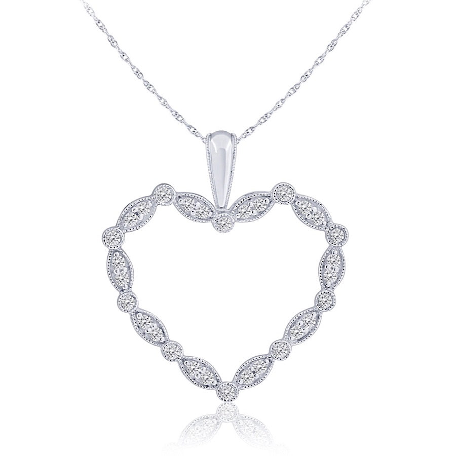 10K White Vintage Style Geometric Heart Necklace
